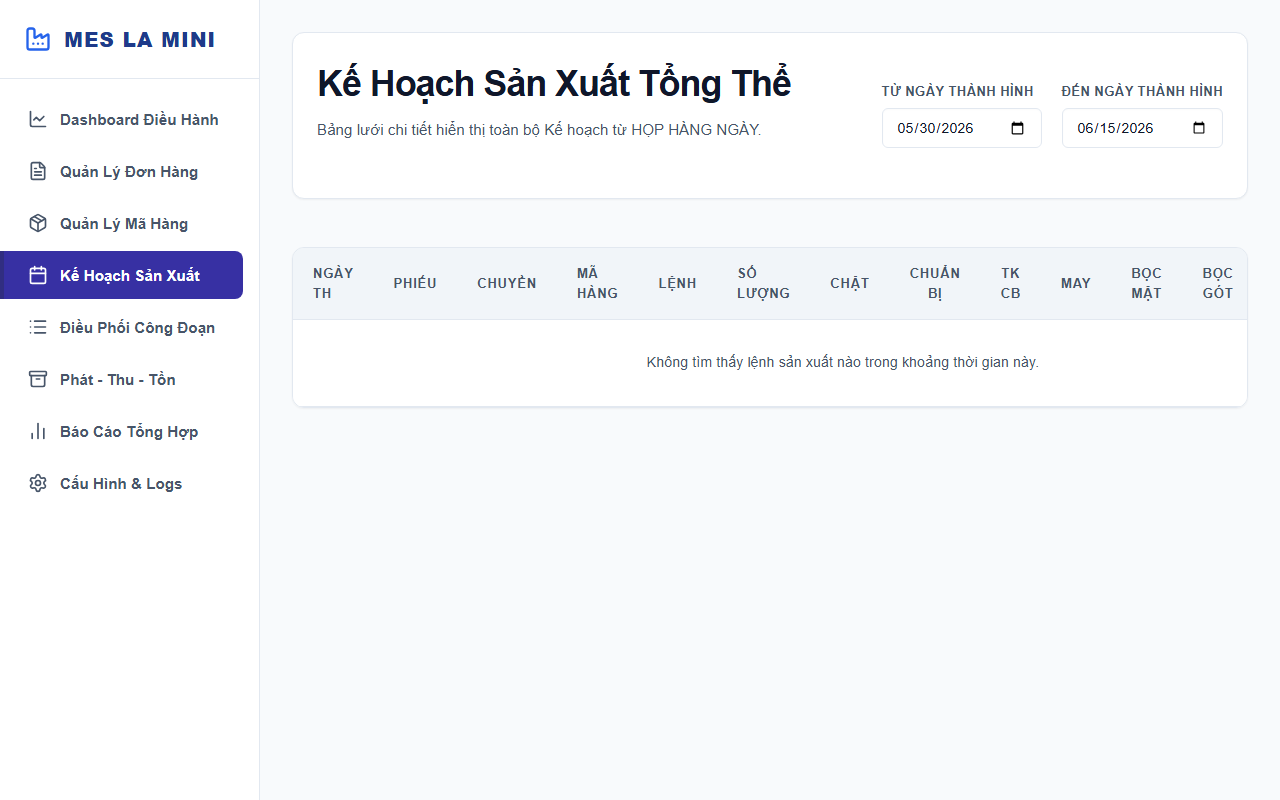 Phân Lệnh & Kế Hoạch Sản Xuất Theo Ngày Thành Hình