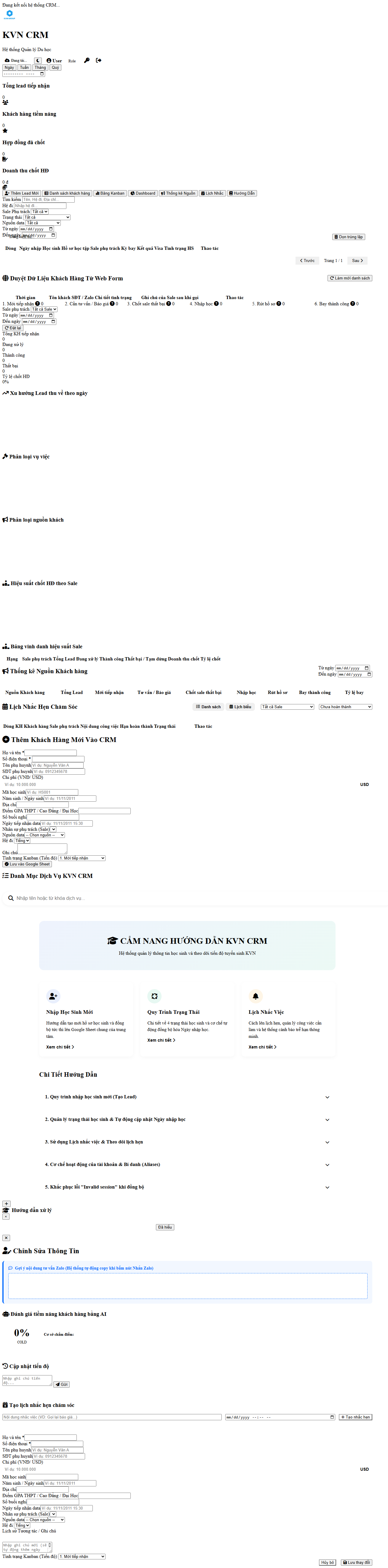 Hệ Thống CRM và E-Learning KVN - GAS Web App