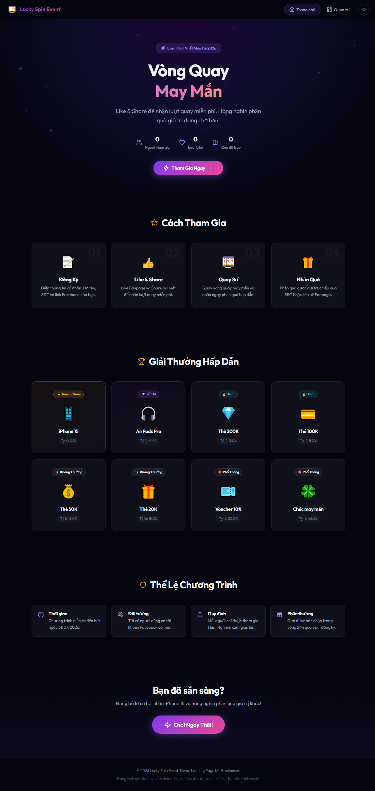 Mini Game Vòng Quay May Mắn - React + Vite