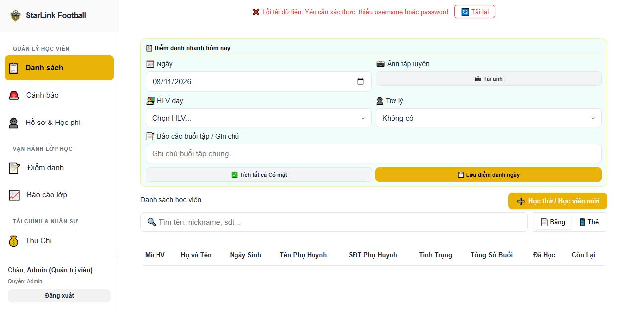 Hệ Thống Quản Lý Học Viện Bóng Đá StarLink - GAS Web App