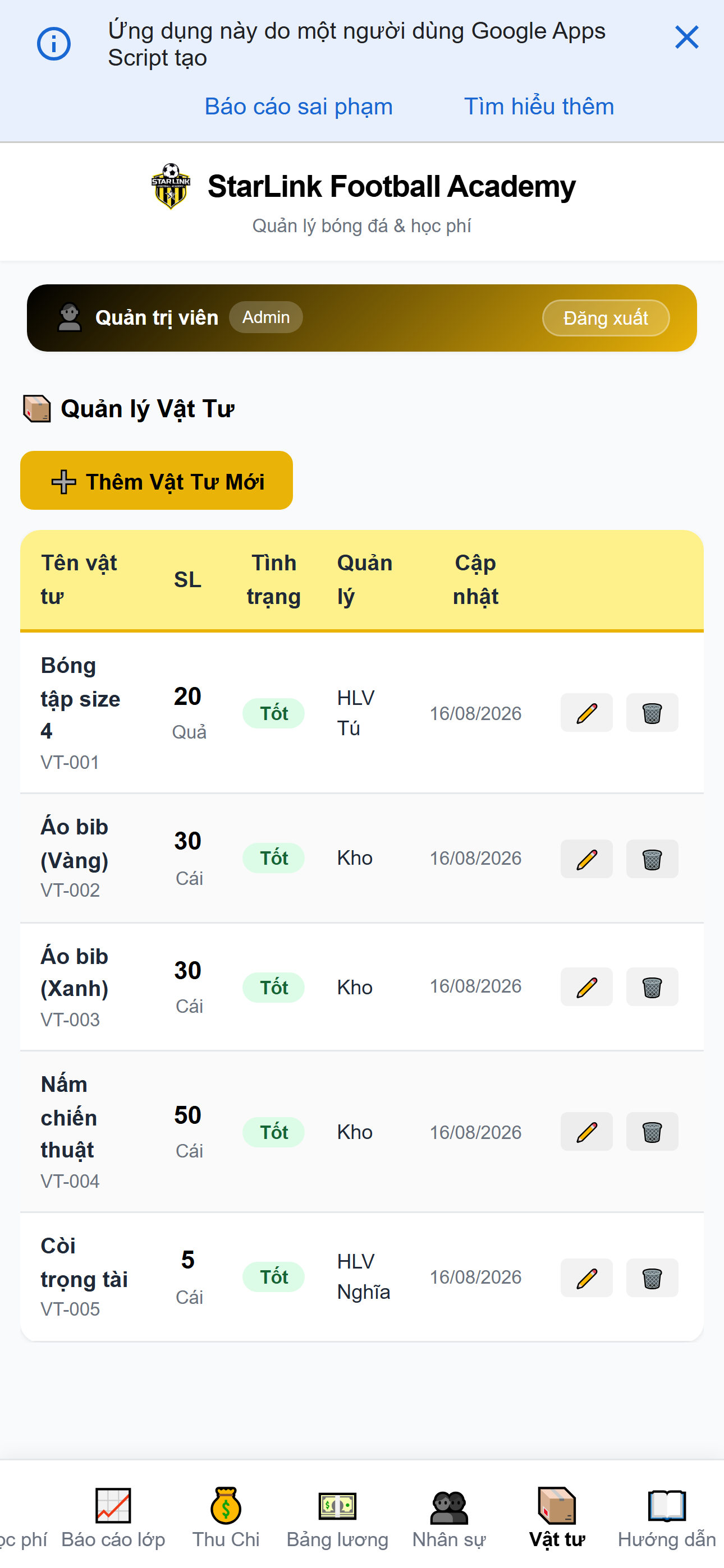 StarLink mobile - Vật tư trên điện thoại